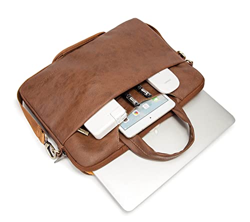 Kinmac Coffee Pu 360° Protective Water-Resistant Canvas Laptop shoulder Messenger Sleeve Briefcase case Bag For MacBook Pro 16 inch,LG Gram 16 inch and 15 inch-15.6 inch Laptop - color: Coffee Pu, size: 15 inch-16 inch