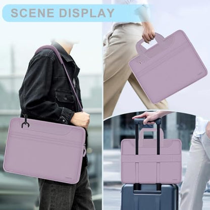 Laptop Case 15.6 inch Shoulder Bag, Durable Shockproof Protective Computer Carrying Briefcase with Multi-Pockets and Strap Compatible with Most 15.6 inch Notebooks,Light purple - color: Light Purple, size: 15.6"