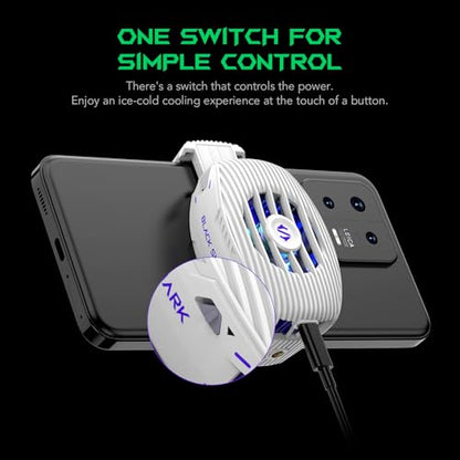 Black Shark Phone Cooler for Gaming FunCooler 5 NEO, Wired Mobile Phone Cooling Fan Lightweight Quiet with RGB Light, Cellphone Radiator for 2.67-3.45 inches iPhone/Android, Retaining Bolt (White)
