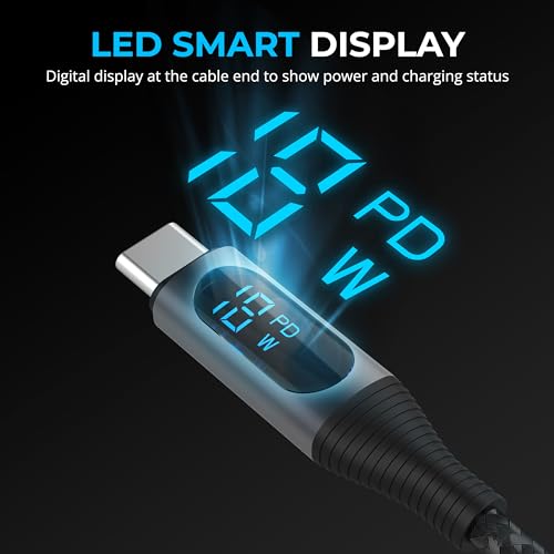 SABRENT USB-C to Lightning Cable with Smart Display, 1M/3.3FT Long, Apple MFI Certified, 60W Charging and 480Mbps Data Transfer Speeds, for Phones, iPads, iPods, MacBooks (CB-C2L1) - size: 1 Meter, style: USB-C to Lightning