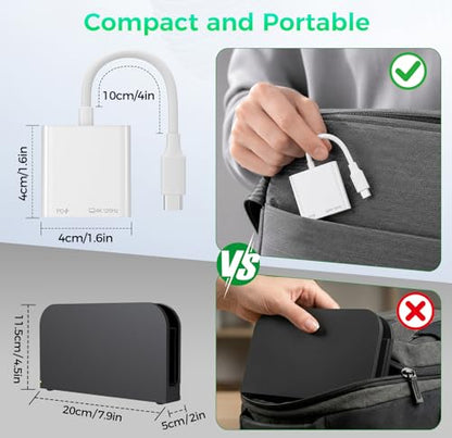 Portable Switch 2 Dock, 4K@120Hz USB C to HDMI Display Adapter with 100W PD Fast Charging, Travel TV Dongle Hub for iPhone 17/16/15, iPad, MacBook, Steam Deck, Switch 2 and USB-C Devices