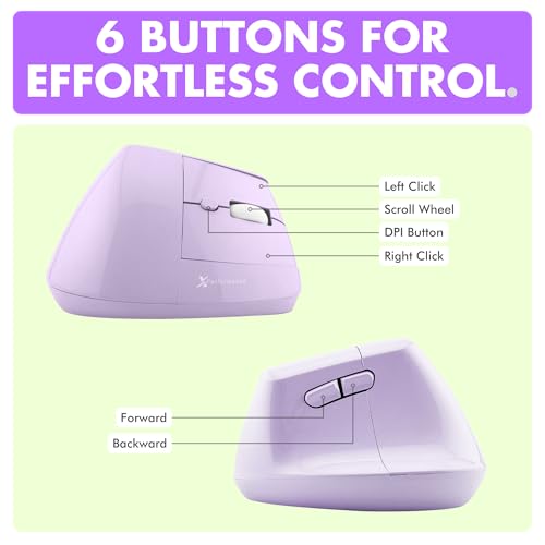 X9 Performance Wireless Vertical Ergonomic Mouse - (BT + 2.4Ghz) - Click in Comfort - Up to 4000 DPI, 6 Button, Rechargeable - Bluetooth Ergonomic Vertical Mouse Wireless - for Mac and PC - Purple - color: Purple