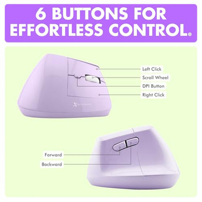 X9 Performance Wireless Vertical Ergonomic Mouse - (BT + 2.4Ghz) - Click in Comfort - Up to 4000 DPI, 6 Button, Rechargeable - Bluetooth Ergonomic Vertical Mouse Wireless - for Mac and PC - Purple - color: Purple