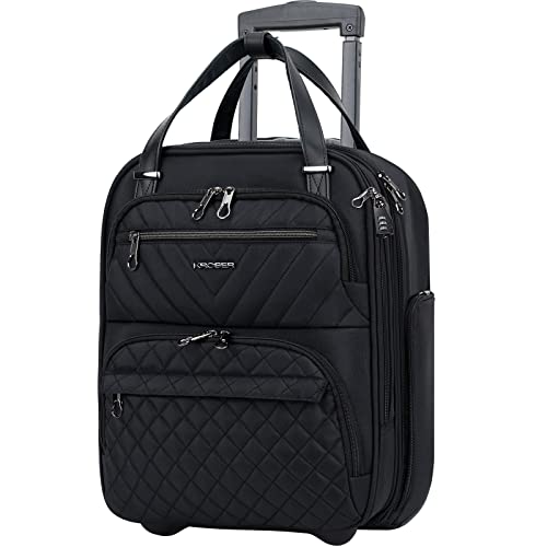 KROSER Carry On Underseat Multi-functional, 16-inch Underseater Lightweight Overnight Suitcase for Men Women, Black - color: Black