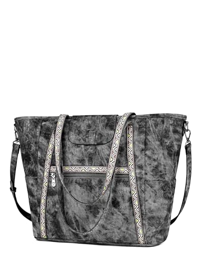 Large Laptop Tote Bag for Women Designer Leather Laptop Bag, 15.6in | Fashion Travel Backpack Purse Shoulder Handbag Fits 15.6 Laptop, Daily, Work, Business Trip, Weekend Travel, Teacher - color: Denim Black