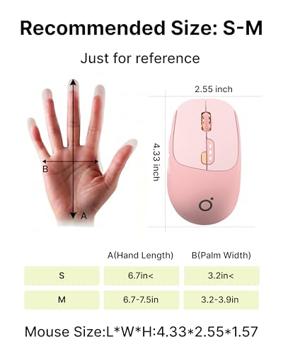 SEUNKWANG Dual-Mode Wireless Mouse with Visible Battery Indicator, Silent Rechargeable Bluetooth & 2.4G Computer Mouse, 1600 DPI, One-Click Privacy Key, Portable Mice for Laptop/PC/Mac - Rose Pink - color: Rose Pink