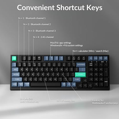 Keychron B35 Wireless Keyboard, 2.4 GHz/Bluetooth 96% Layout Keyboard with Numeric Keypad Silent Typing Launcher Support Ergonomic Angle Compatible with Mac Windows Linux