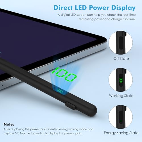 Moko Universal Capacitive Stylus Pencil for Touch Screen, Black | Fast Charging, Power Display, Compatible with Apple iPad/iPhone/Samsung/Lenovo, iOS Android Tablets & All Smartphones - color: Black