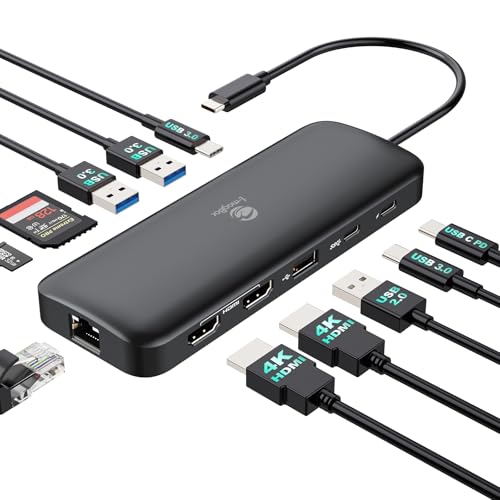 Laptop Docking Station Dual Monitor 2 HDMI, 11-in-1 USB C 4K@60Hz Dual Display Dock, Gigabit Ethernet, 100W PD Port, 5 USB A/C, SD/TF Card Slot for Dell, HP, Lenovo, Surface Windows Laptops