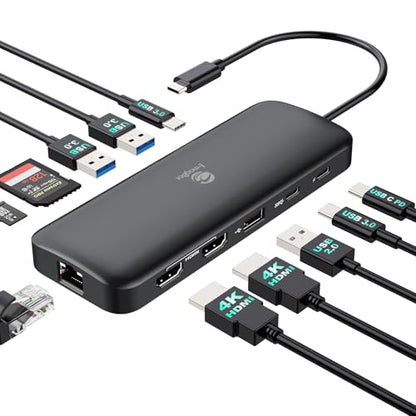 Laptop Docking Station Dual Monitor 2 HDMI, 11-in-1 USB C 4K@60Hz Dual Display Dock, Gigabit Ethernet, 100W PD Port, 5 USB A/C, SD/TF Card Slot for Dell, HP, Lenovo, Surface Windows Laptops