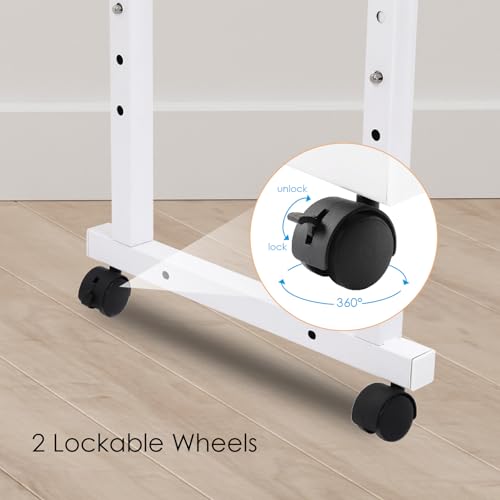 Overbed Table with Wheels,60.6-84.2 inches Mobile Bed Desk, White | Rolling Computer Desk with 0-65°Tilt Stand,4 Heights and 6 Lengths,Side Storage Basket,for Home,Office and Hospital - color: White