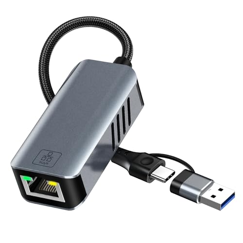 5gb USB to Ethernet Adapter - 5000Mbps USB-A & USB C to RJ45 Network Converter 5g Fast LAN Ethernet Dongle for MacBook Air/Pro, HP, XPS, Laptop, Surface, iPad, iPhone 17/16/15 and Android Phone - color: 5gb