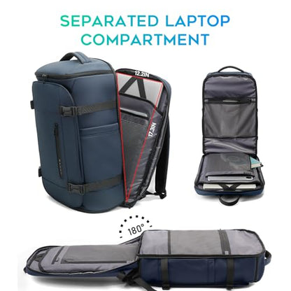 BANGE Travel Backpack with Shoe Compartment, 40L Large Capacity Back Pack, Men's Weekender Daypack Fits 17.3 Inch Laptop, Carry On Travel Backpack with Water Bottle Holder for Men and Women - color: Blue