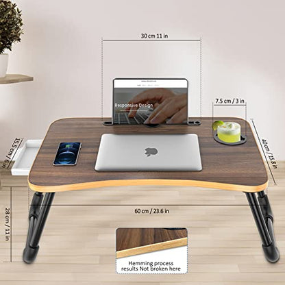 Zapuno Foldable Laptop Bed Table Multi-Function Lap Bed Tray Table with Storage Drawer and Water Bottle Holder, Serving Tray Dining Table with Slot for Eating, Working on Bed/Couch/Sofa - color: Beige1