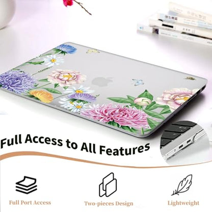 Compatible with MacBook Pro 14 inch Pro/Max Case 2025-2021 M5/M4/M3/M2/M1 Models A3434 A3185 A3401 A3112 A2918 A2992 A2779 A2442, Plastic Laptop Shell & Keyboard Cover, Flower Garden - color: Bees & Flowers, size: Pro 14.2" (2026-2021)M5/M4/M3/M2/M1