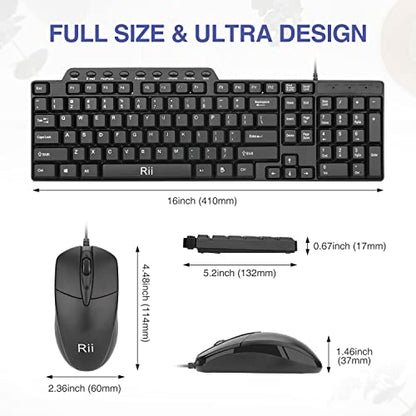(2PACK) Wired Keyboard and Mouse,Rii RK203 Ultra Full Size Slim USB Basic Wired Keyboard Mouse Combo Set with Number Pad for Computer,Laptop,PC,Notebook,Windows - size: 2 pack