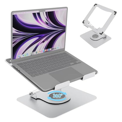 Adjustable Laptop Stand for Desk,Portable Laptop Holder with 360° Rotating Base,Ergonimic Foldable Laptop Riser, Compatible with MacBook Air/Pro,HP,Dell,Lenovo and All Laptops(10-17 inch),White - color: White