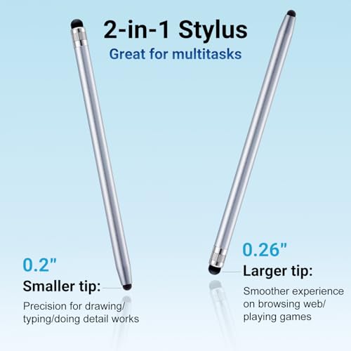 12Pcs Silver Stylus Pen for Touchscreen, 2-in-1 Stylus Pen for iPad | High Precision & Sensitivity, Aluminum Body, Suitable for iPad iPhone Android Smartphone Tablet Switch and All Touch Screens - color: 12 Silver