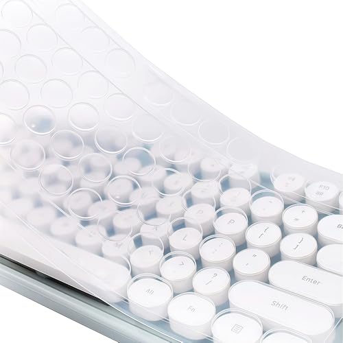 Silicone Keyboard Cover Skin Protector Compatible for MOFII Round Keycaps Retro Full Size Wireless Keyboard with Number Pad (Clear)