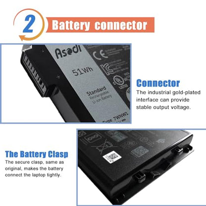 ASODI 7WNW1 51Wh 6-cell Laptop Battery Compatible with Dell Latitude 5424 5420 Rugged 7424 Extreme P137G P85G P86G P137G001 P137G002 P85G001 P86G001 Series DMF8C GK3D3 6NNCF DP3KF DMF0C 451-BCHV 11.4V | 6 Cell 51Wh 11.4V; Compatible with Dell Rugged Extre