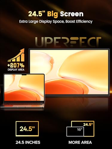 UPERFECT QLED Portable Gaming Monitor 500Hz 24.5'' Monitor, FreeSync 0.1ms, 125%sRGB 2000:1 600Nits, Built-in Stand, Speaker and VESA Mountable DP1.4 USB C HDMI Second Screen for Laptop, Game Console - size: 24.5''