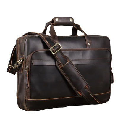 18" Full Grain Leather Briefcase, Premium Vintage Business Laptop Bag, Spacious Executive Work Bag for Office & Travel