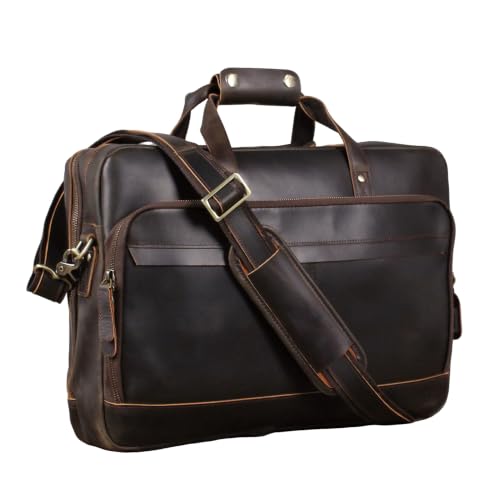 18" Full Grain Leather Briefcase, Premium Vintage Business Laptop Bag, Spacious Executive Work Bag for Office & Travel