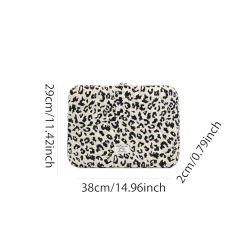 Cute Bow Puffy Laptop Sleeve 13-15 Inch Cute Quilted Laptop Protective Case Padded Bow Computer Sleeve for MacBook (Leopard Beige, 15inch) - color: Leopard Beige, size: 15inch