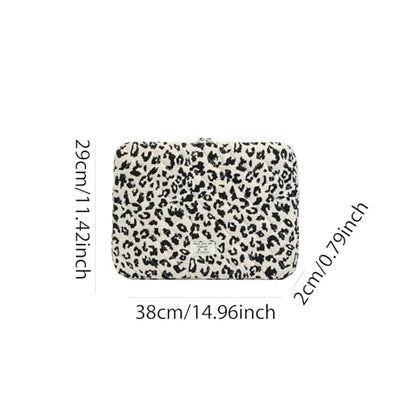 Cute Bow Puffy Laptop Sleeve 13-15 Inch Cute Quilted Laptop Protective Case Padded Bow Computer Sleeve for MacBook (Leopard Beige, 15inch) - color: Leopard Beige, size: 15inch