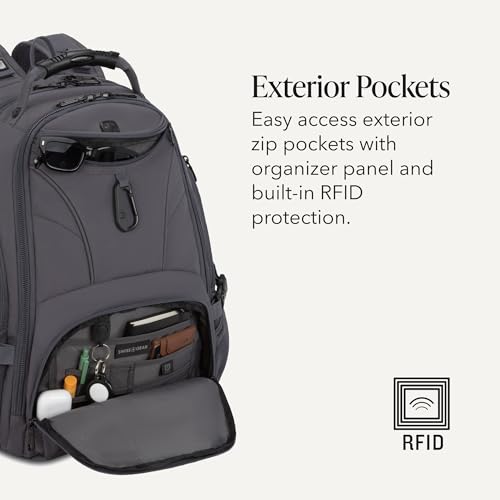 SWISSGEAR 1900 ScanSmart Laptop Backpack, Fits Most 17-Inch Laptops, TSA-Friendly Lay-Flat Design, RFID Protection, and Tablet Pocket, Black, 31L, 18.5-Inch - color: Charcoal