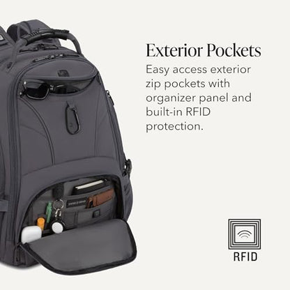 SWISSGEAR 1900 ScanSmart Laptop Backpack, Fits Most 17-Inch Laptops, TSA-Friendly Lay-Flat Design, RFID Protection, and Tablet Pocket, Black, 31L, 18.5-Inch - color: Charcoal
