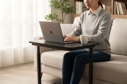 Height Adjustable C-Shaped Sofa Side Table, Laptop Table for Couch & Bed, Black - color: Black