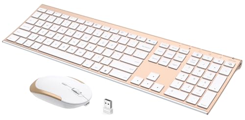 Vssoplor Wireless Keyboard and Mouse, Rechargeable Ultra Slim, White Gold | Quiet Full-Size Keyboard and Mouse Combo Set, for Laptop, PC, Notebook, Desktop, 2.4GHz Stable Connection, Ideal for Office - color: White and Gold
