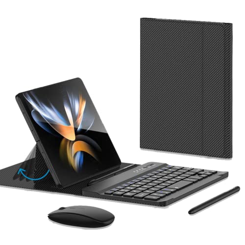 for Samsung Galaxy Z Fold 8 Ultra/8/7/6/5 Keyboard and Mouse, Portable Mini 7.9 inch Bluetooth Keyboard with Leather Case and Capacitive Pen, 4 in 1 Travel Set for Fold8 Wide Fold7 Accessories - color: Carbon Fiber