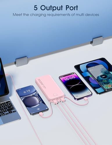 Nusyddy Portable Charger 10000mAh Fast Charging w/Built-in Wall Plug Pink | PD20W Fast Charging, LED Indicator, Pass Through Charging, TSA Approved, Compact/Slim, Power Bank for iPhone/iPad/Samsung - color: Pink