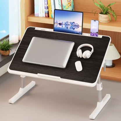Adjustable Lap Desk, Foldable Laptop Desk for Bed, X-Large Lap Table | 23.6 x 15.7 Inches Bed Laptop Table, Laptop Stand for Couch & Sofa, Laptop Tray for Adults Writing Reading Eating, Black - color: Black