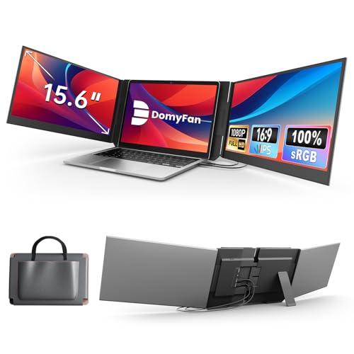 domyfan 15.6" Laptop Screen Extender, Triple Portable Monitor with Ultra-Thin FHD 1080P IPS Display for 13-17" Laptop, Plug & Play via HDMI/USB-A/Type-C, Compatible with Mac/Windows/Android - size: 15.6" Triple