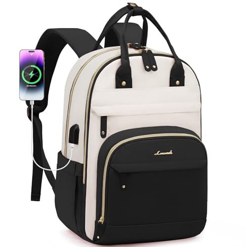 LOVEVOOK Backpack for Women,Laptop Backpack Women,Fits 17 Inch Laptop Bag,School Backpacks,Fashion Travel Work Anti-theft Bag,Waterproof Business Computer College Backpack Purse,Black-Off-white - color: Black-off-white, size: 17 Inch