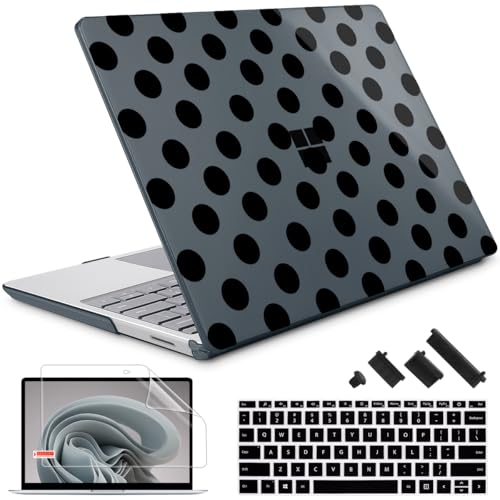 Case for Surface Laptop 5/4/3 13.5", Black Polka Dots | Hard Shell Case with Keyboard Cover & Screen Protector. Fits Surface Laptop 5/4/3 13.5" Metal Palm Rest Models 1951/1868. - color: Black Polka Dots