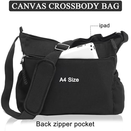 High Density Canvas Messenger Bag for Men/Women, 15” Large Crossbody Shoulder Bag Tote Bag for College/Travel/Work Daily Use | High Density Canvas - color: Black