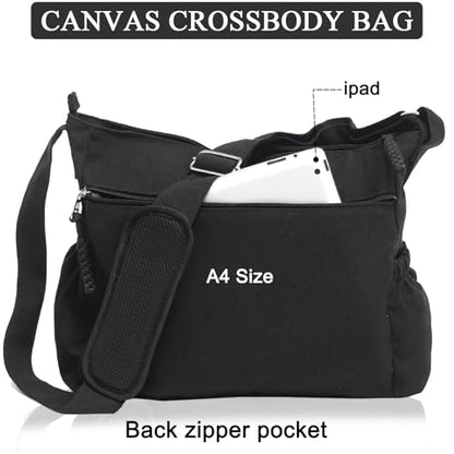 High Density Canvas Messenger Bag for Men/Women, 15” Large Crossbody Shoulder Bag Tote Bag for College/Travel/Work Daily Use | High Density Canvas - color: Black