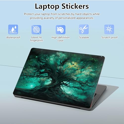 Universal Laptop Skin Sticker with 2 Wrist Pad Skins, Waterproof Scratch Resistant Vinyl Laptop Cover Decal, Cut to Fit for 11–15.6 Inch MacBook HP Dell Lenovo, Green Tree - color: Green Tree