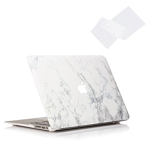 RUBAN Case Compatible with MacBook Air 13 Inch (Models: A1369 & A1466, Older Version 2010-2017 Release), Slim Snap On Hard Shell Protective Cover and Keyboard Cover (White Marble) - color: White Marble