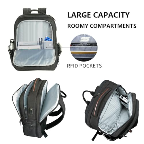 KROSER Laptop Backpack Computer Backpack 17.3 Inch for Men-Charcoal Black | Laptop with USB Charging Port Water-Repellent Travel Large Backpack Casual Daypack Business/College/Women - color: A-charcoal Black-17.3"