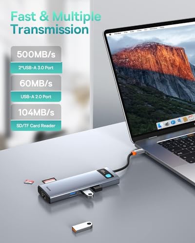 Baseus Laptop Docking Station Dual Monitor 9 in 1 USB C Hub up to 4K@120Hz with 2 HDMI, 1000Mbps LAN, Max 85W PD, 3 USB, SD Card Reader,USB C Dock Compatible with iPhone/Mac/Dell/HP/Surface/Steam Deck - size: 9 in 1