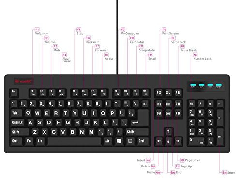 New 104-Key Large Print USB Wired 7ft, Spill-Resistant, Sleek Black, Durable Keyboard for Laptop, Mac, TV, and Computer (Black) - color: Black