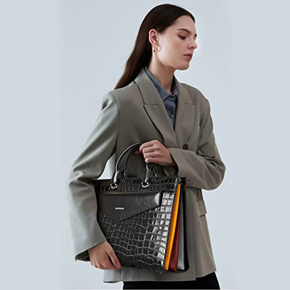 BOSTANTEN Briefcase for Women Laptop Tote 15.6 Inch Genuine Leather Handbag Work Bag Beige - color: F-crocodile Pattern Black