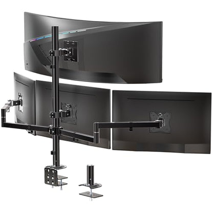 WALI Quad Monitor Mount for up to 49 inch Ultrawides on Top Bracket and 27 inch Screens on Lower Brackets, Extra Tall 4 Monitor Stand, Heavy Duty Monitors Arm up to 44 lbs (M004S-P), Black - size: 13"-49", style: Quad