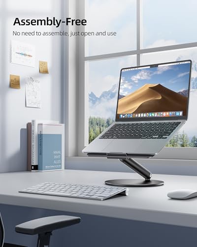 LULULOOK Laptop Stand for Desk, Full Aluminum Computer Stand, 360 Rotating Adjustable Laptop Riser, Foldable MacBook Holder Compatible with MacBook Pro/Air, Dell, HP, and 10-17inch Laptops (Black)