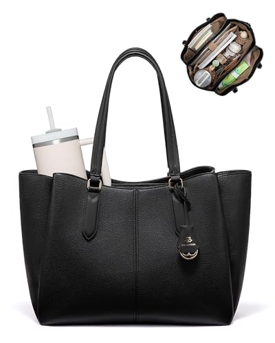 LOVEVOOK Laptop Tote Bag for Women 15.6 In Work Bags with Triple Compartments Large Faux Leather Computer Office Briefcase - color: Black, size: 15.6 Inch